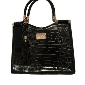 bebe Los Angeles Handbag- black faux crocodile 🐊 handbag, 11"x12"x6" with tassel
